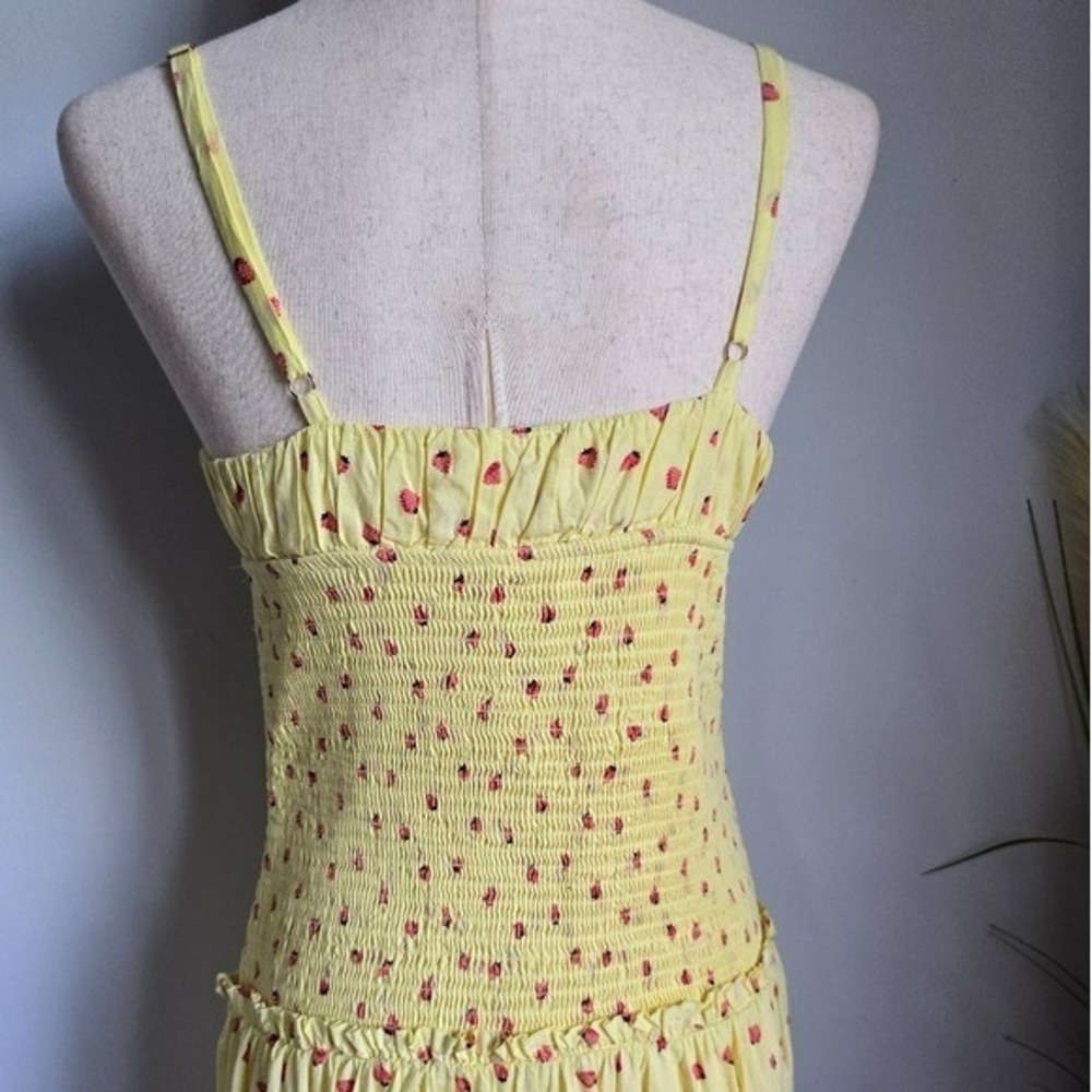 Free People NEW Lavender Daze Strawberry Butter Yellow Smocked Midi Dress Small - Picture 7 of 12